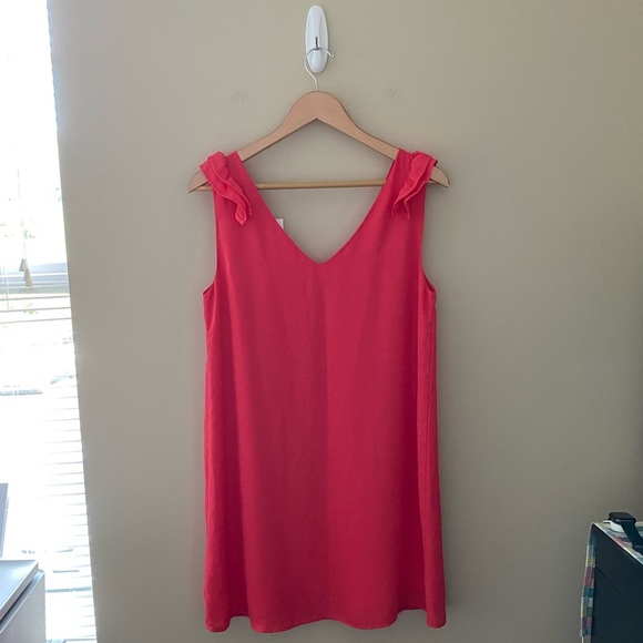 NWT Women’s Pink Lily Cherished Charm Pink Ruffle Shoulder V-Neck Slip Dress - Picture 2 of 4